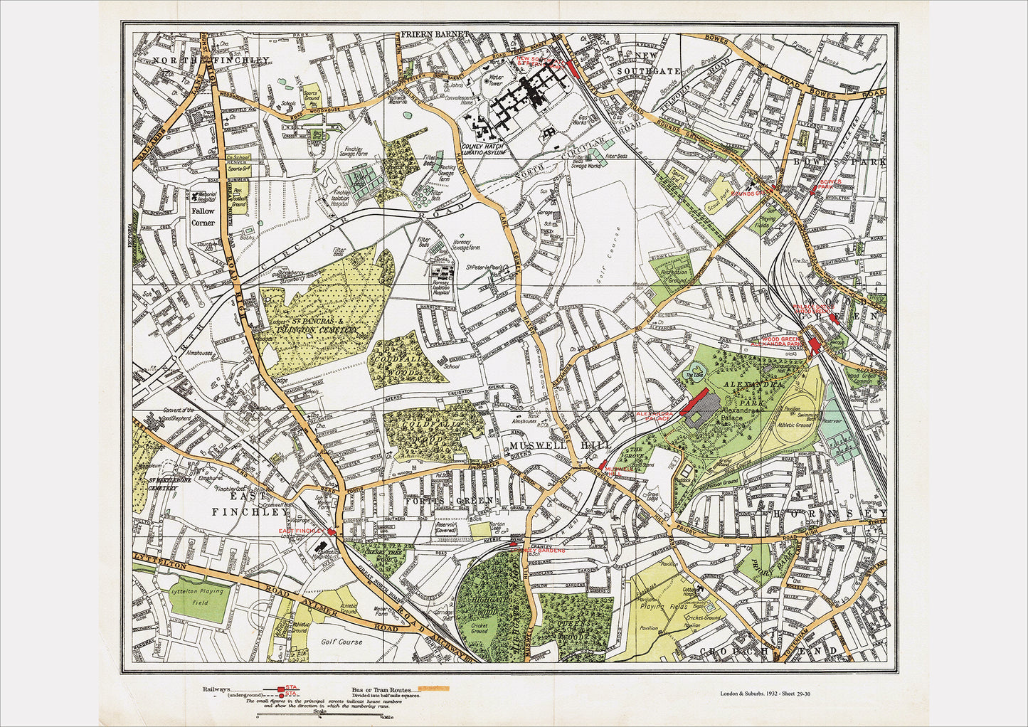 London in 1932 Series - East Finchley and Muswell Hill area (Lon1932-29-30)