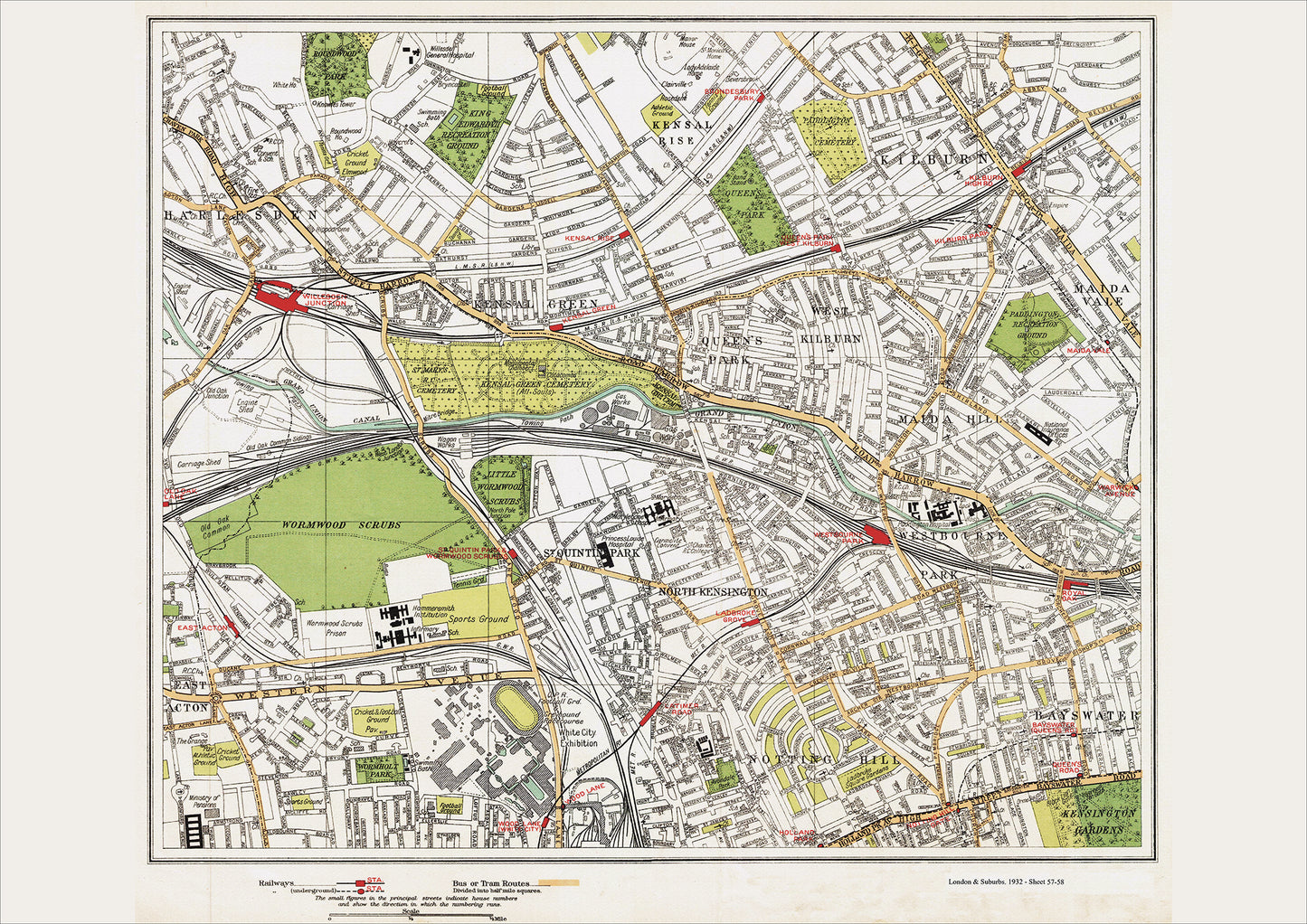 London in 1932 Series - Notting Hill, Kilburn and Kensal Green area (Lon1932-57-58)