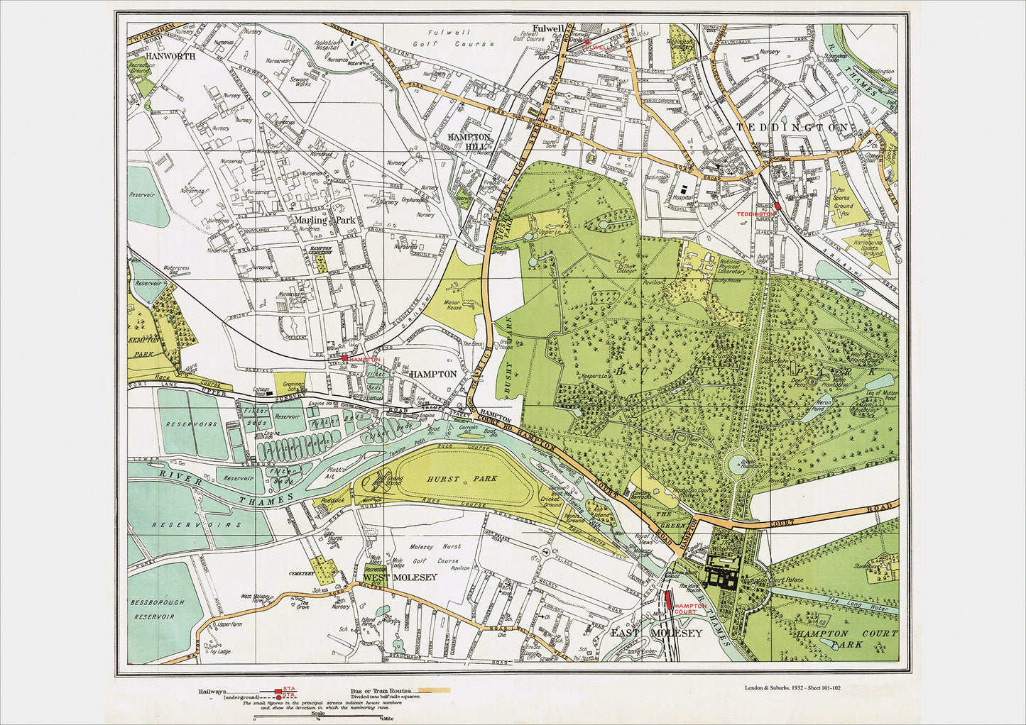 London in 1932 Series - Teddington, Hampton, West Molesey area (Lon1932-101-102)