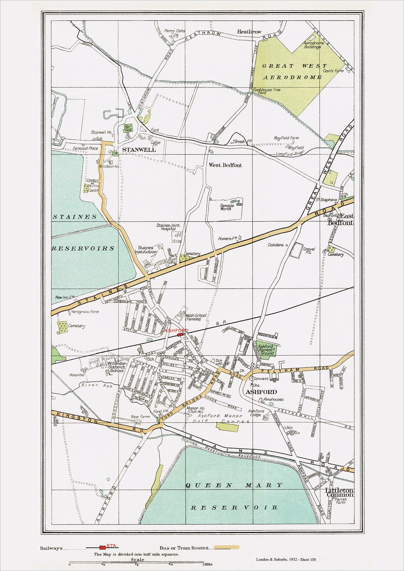 London in 1932 Series - Stanwell, Ashford area (Lon1932-150)