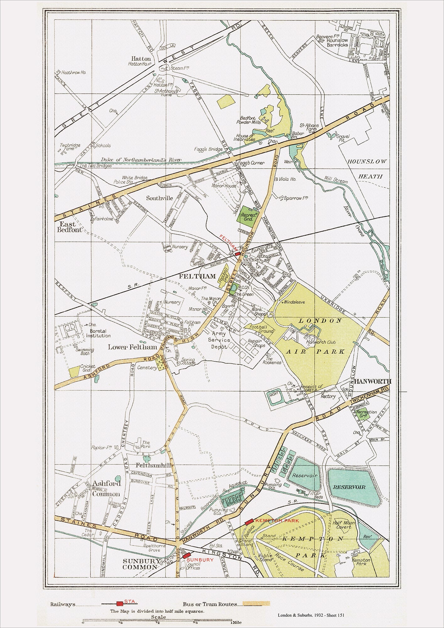 London in 1932 Series - Feltham, Sunbury Common area (Lon1932-151)