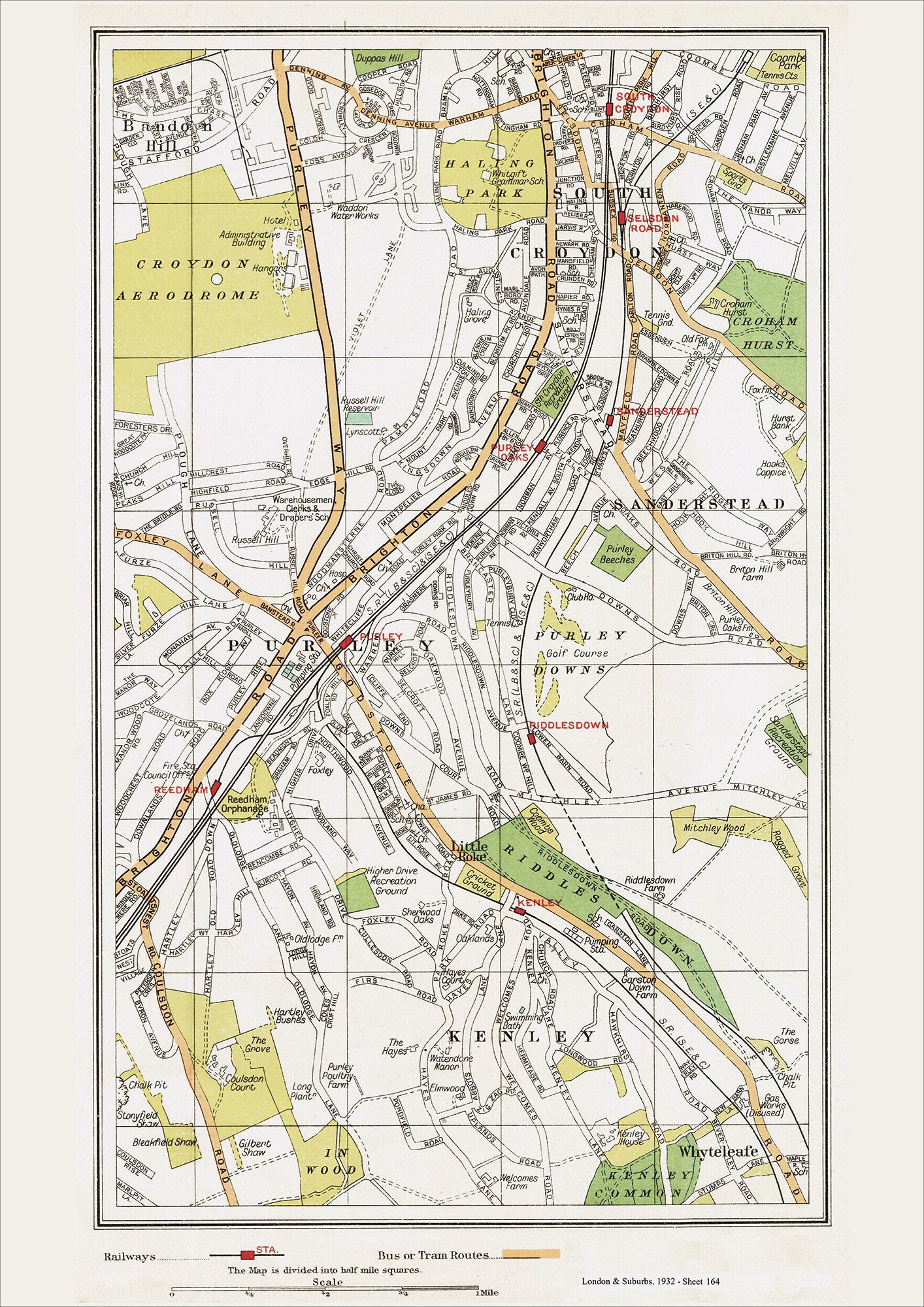 Purleyon Map London in 1932 Series - South Croydon, Purley, Kenley area (Lon1932-16 ...
