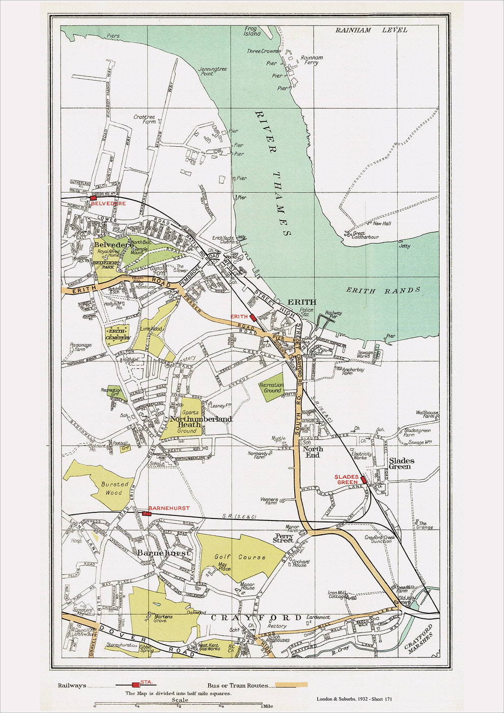 Erith Marshes Map London in 1932 Series - Erith area (Lon1932-171) – Old Map Downloads